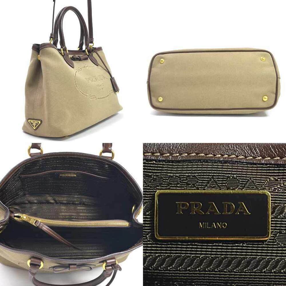 Prada Jacquard Brown Leather Handbag Shoulder CordaBruciato Bag Canvas Logo